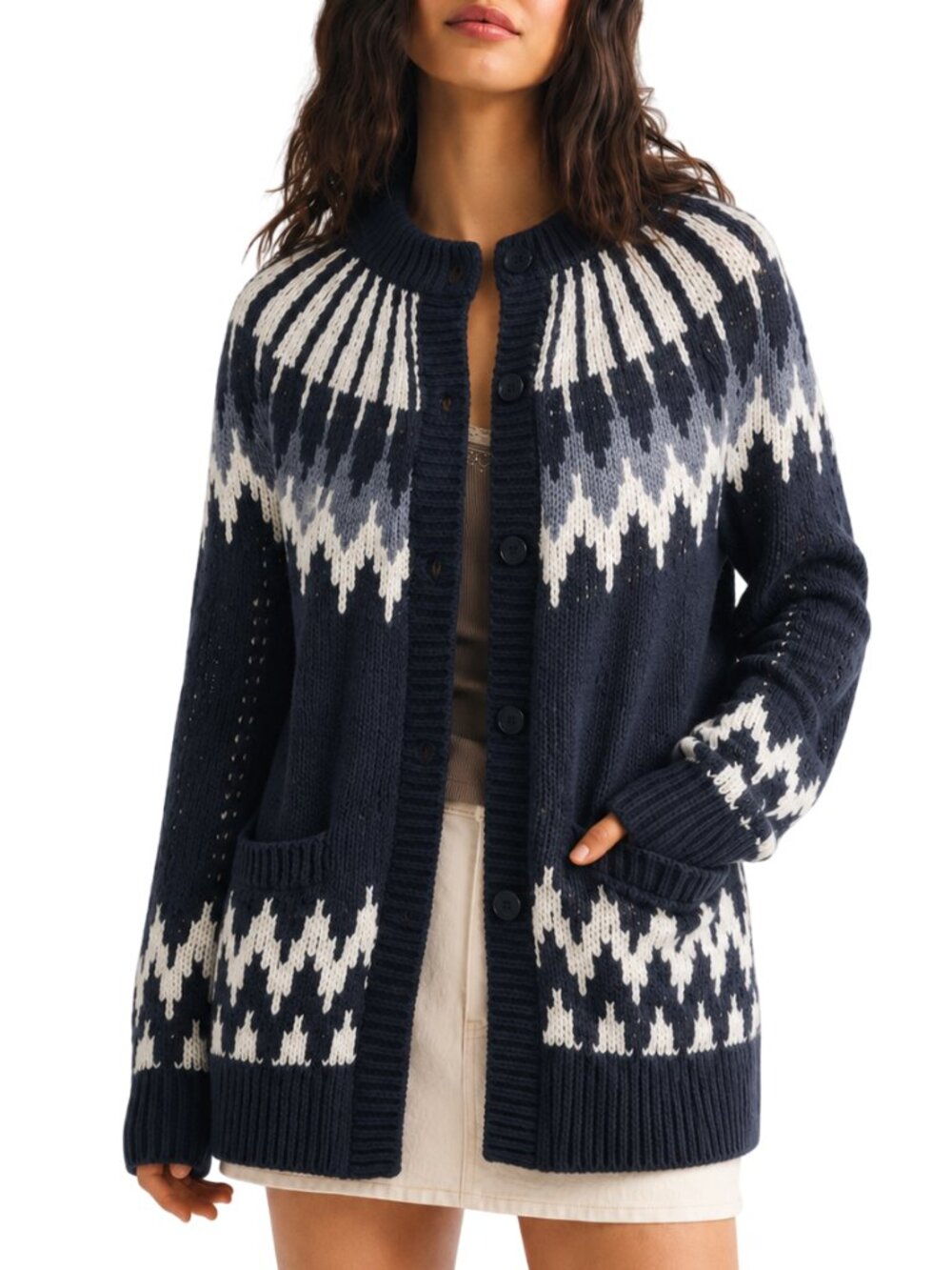 Abercrombie & Fitch Fair Isle Wool Cardigan Vintage Long Sleeve Navy XS